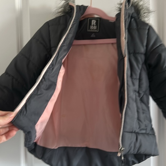 Toddler Girls Gray Puffer Jacket with Fur Trimmed Hoodie - Size 3T - Picture 7 of 10